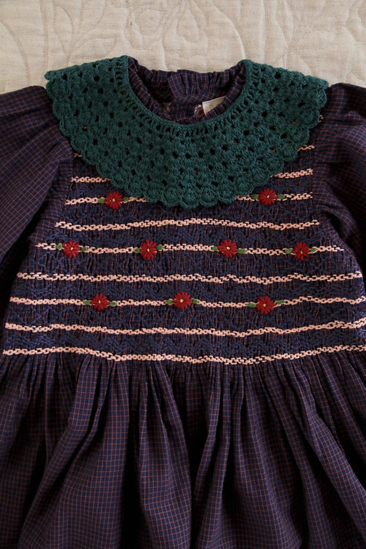 bouse à smocks petit carreau marine & burgundy