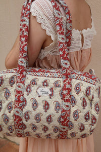 quilted bowling bag with cashmere bandana print