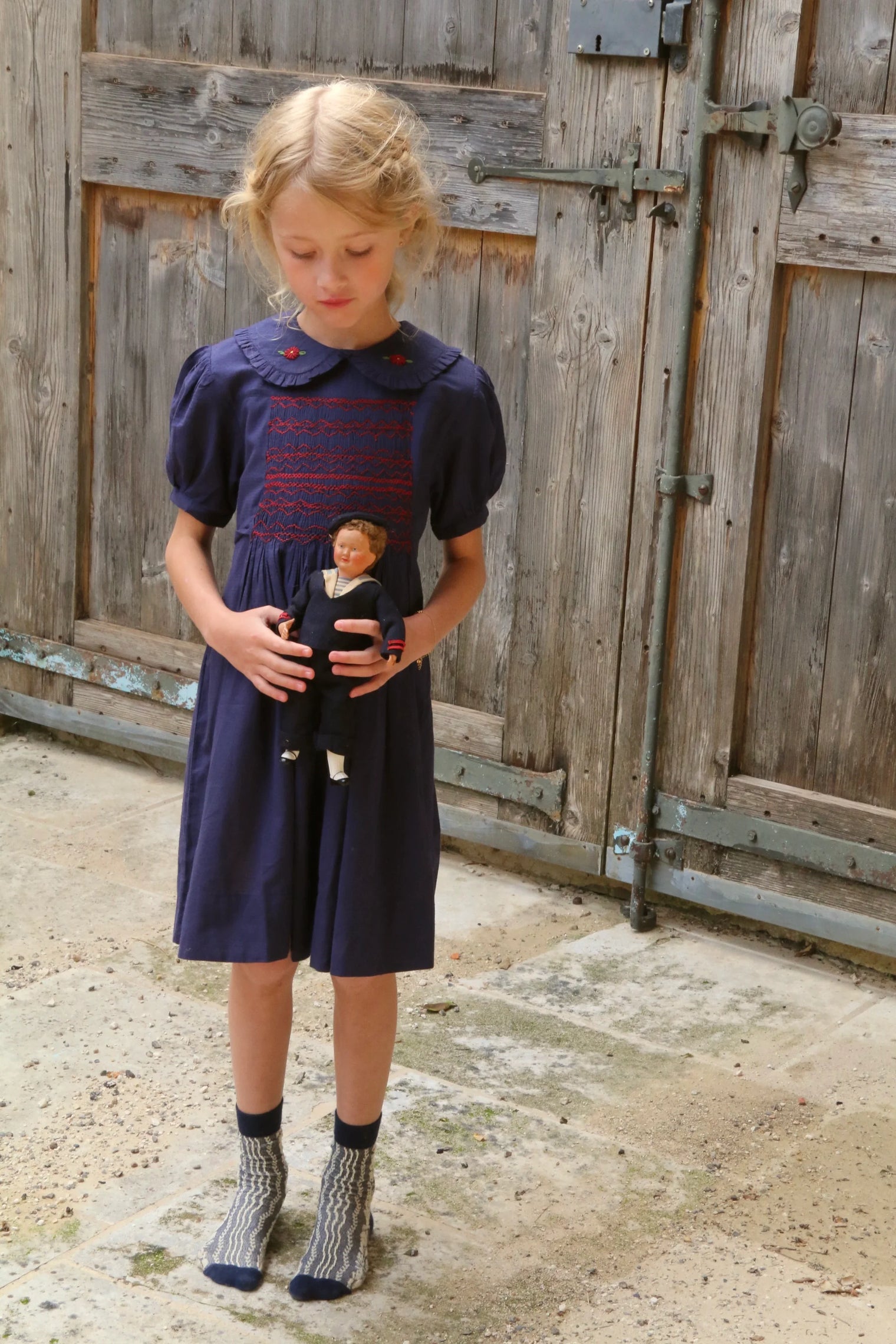 Robe à smocks voile carreau marine