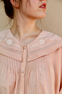 nude pink blouse with embroidered sailor collar