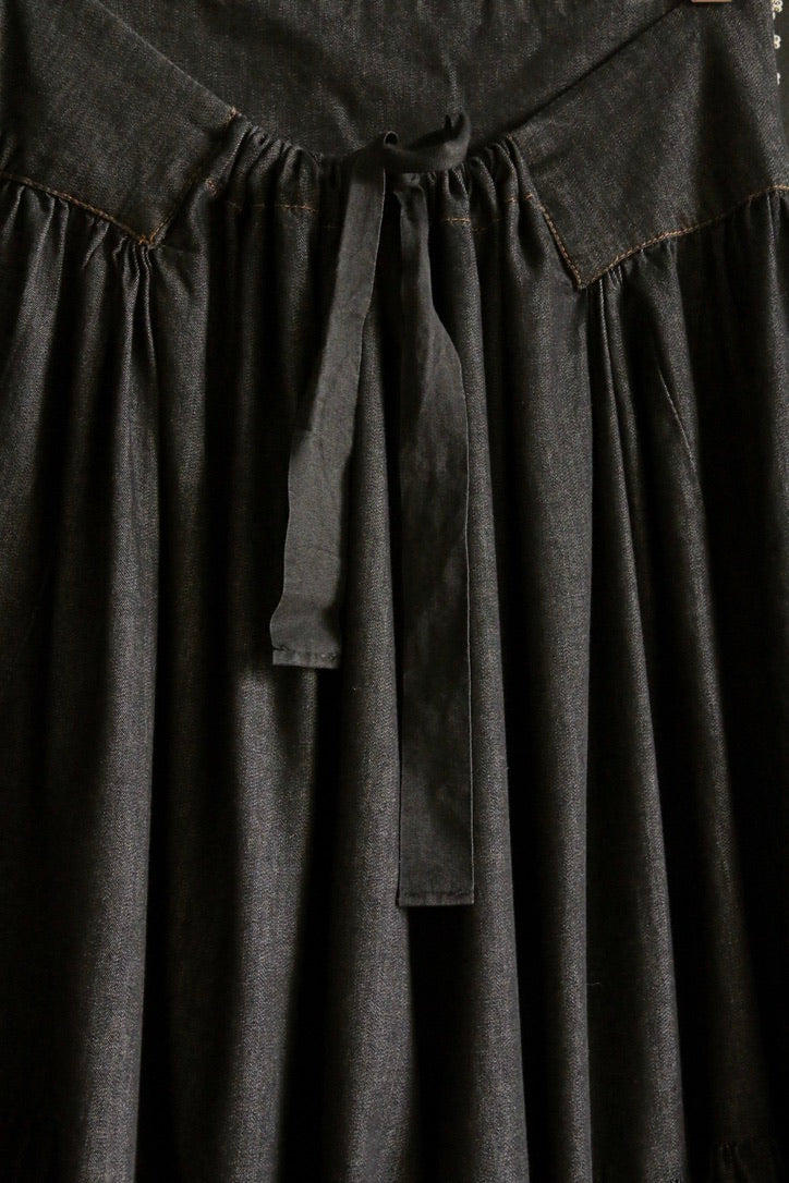Long "Marguerite" black denim skirt