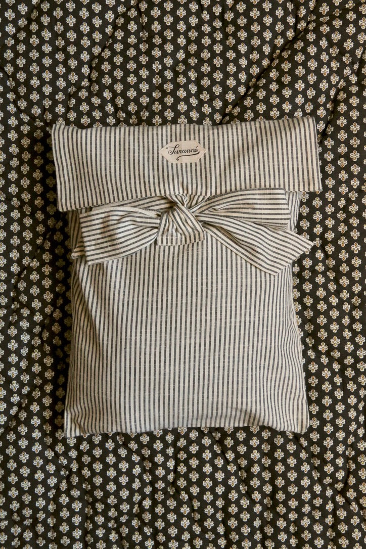 Black & ivory striped smocked blouse
