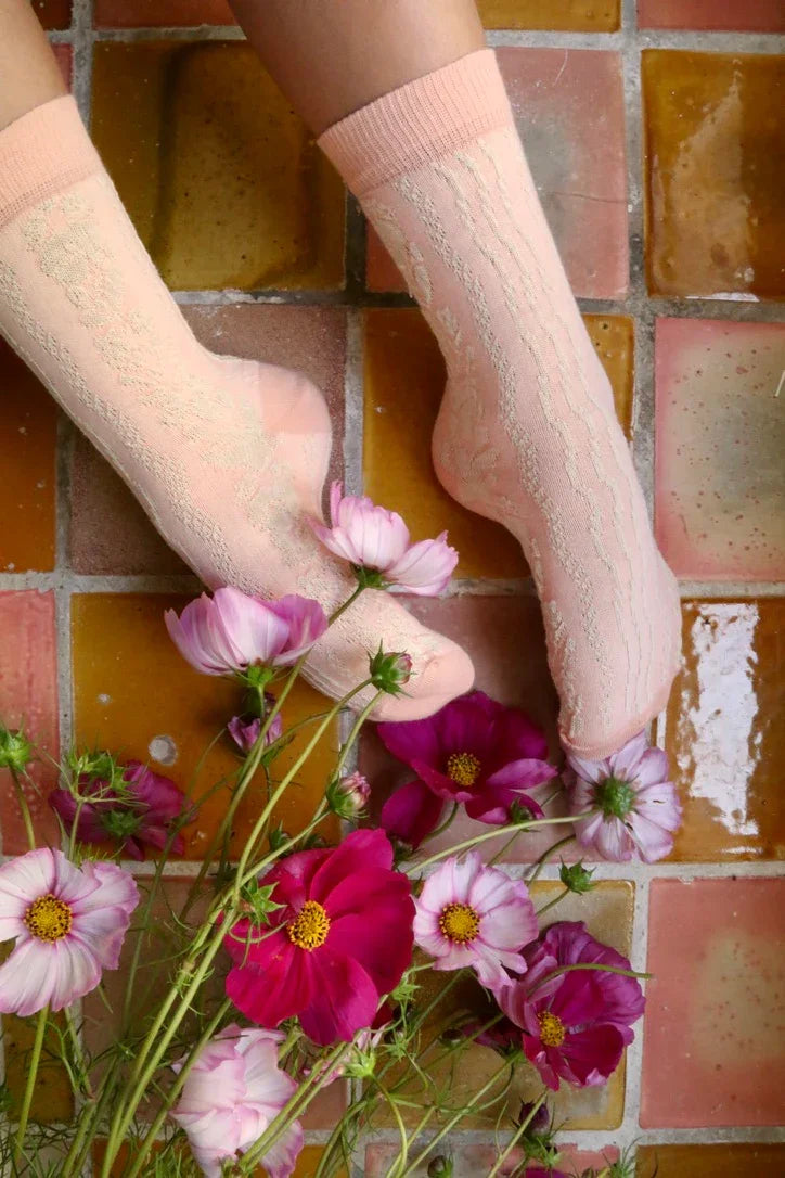 Chaussette torsade rose