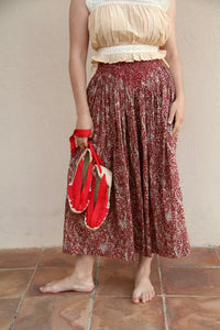 Iris printed red cashmere skirt