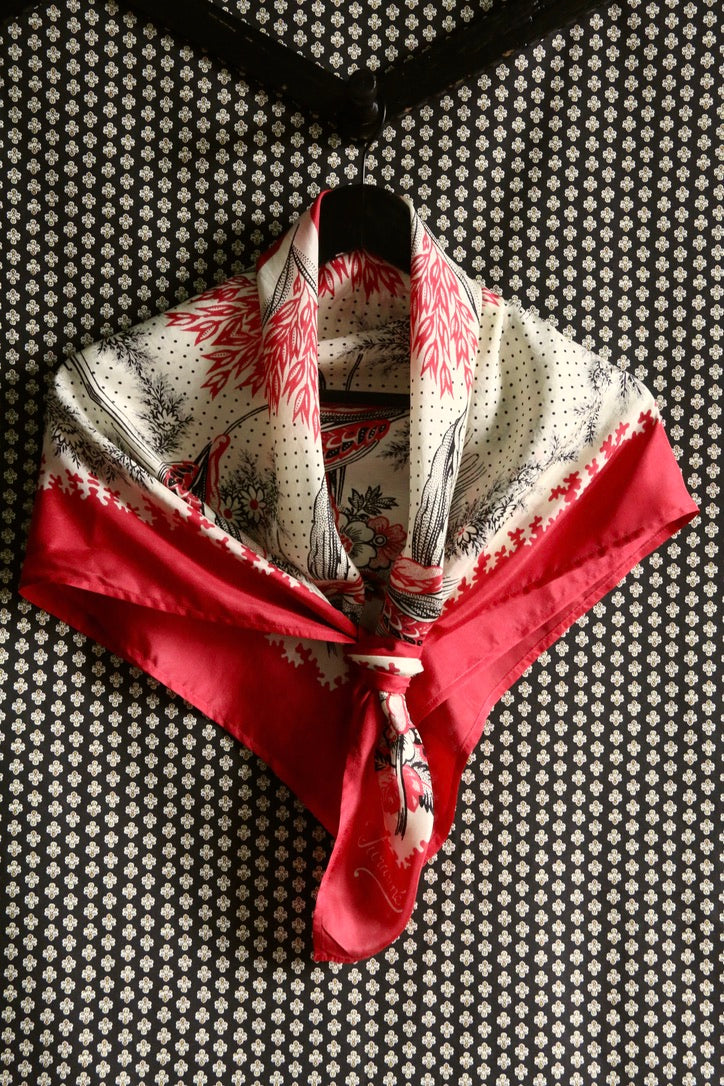 Grand red silk scarf with wheat ears