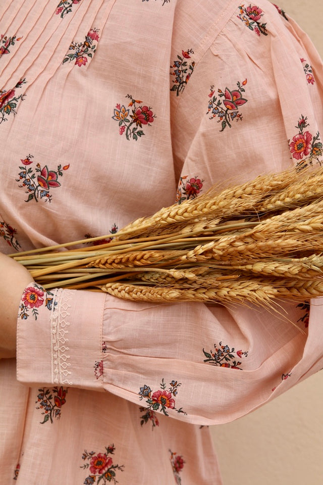 Blouse jardin fleuri rose nude