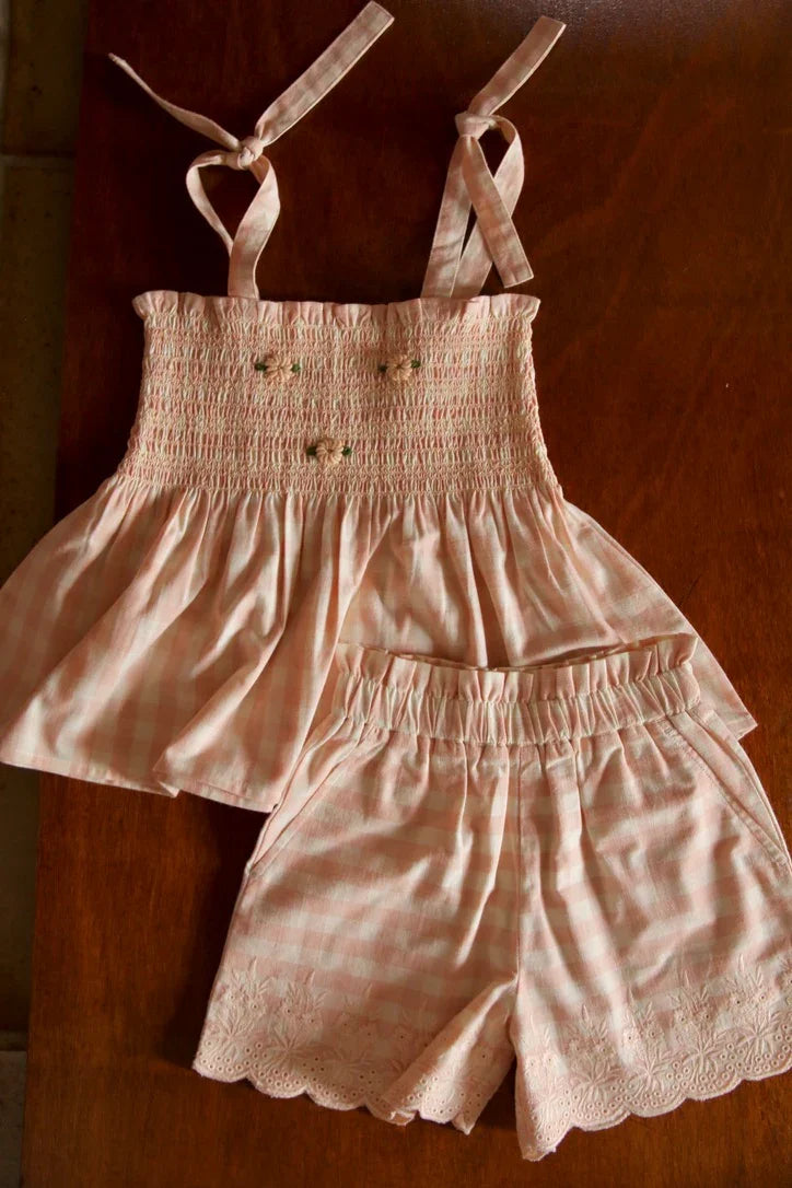 Ensemble short et top vichy rose