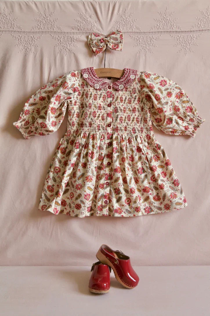 A-line printed tunic and matching bow hair clip
