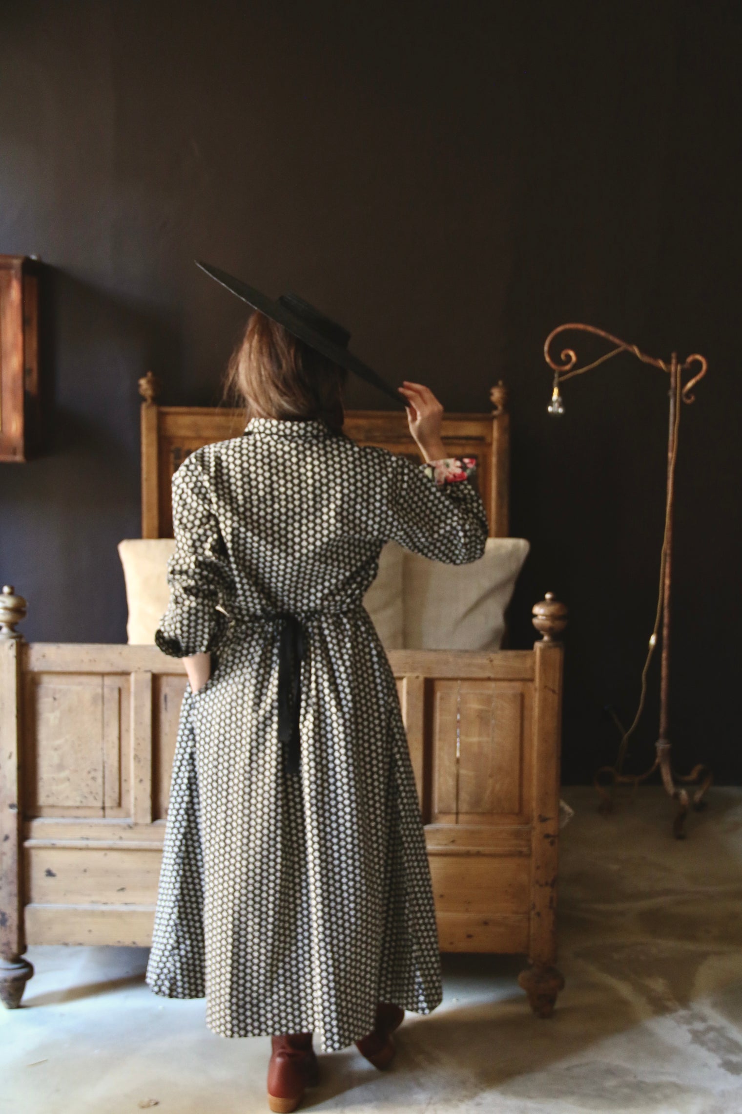 Long smocked skirt "Iris" printed "Provençal black"