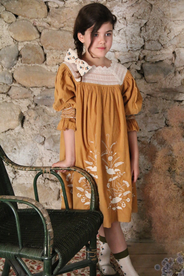 Caramel / curry corduroy embroidered dress