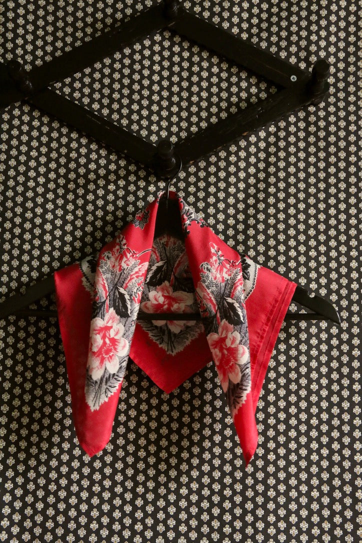 petite red poppy silk square