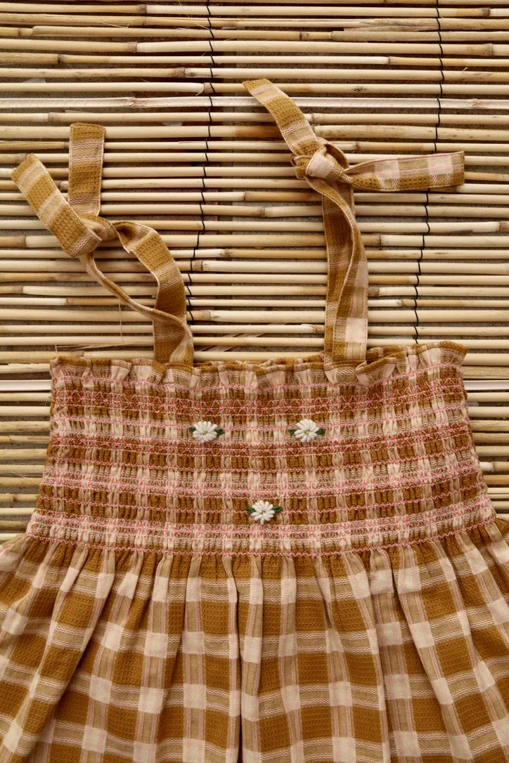 Ensemble short et top nid d'abeille caramel/ fraise