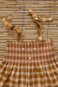 Ensemble short et top nid d'abeille caramel/ fraise