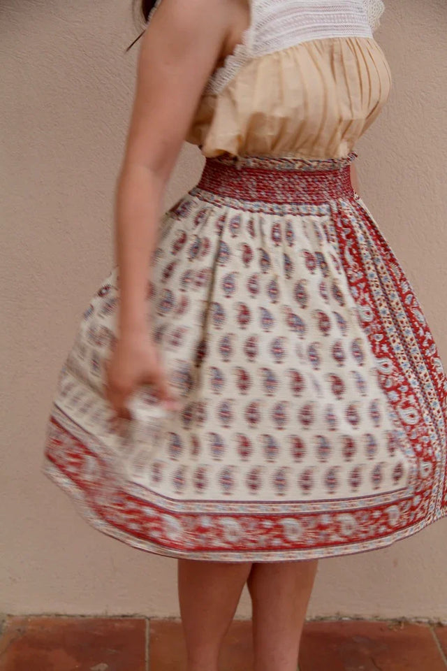 Short Orange Blossom Bandana-Print Cashmere Skirt