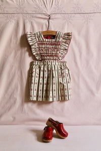 Kaki wallpaper striped pinafore dress