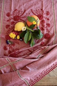 Embroidered  table cloth Red Chambray