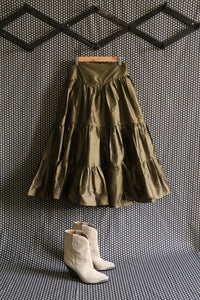 Long Marguerite skirt khaki taffeta
