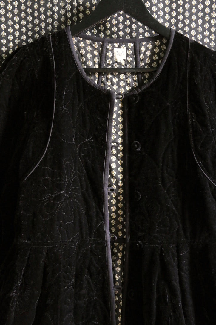 Veste matelassée réversible velours noir / imprimé "Provençal noir"