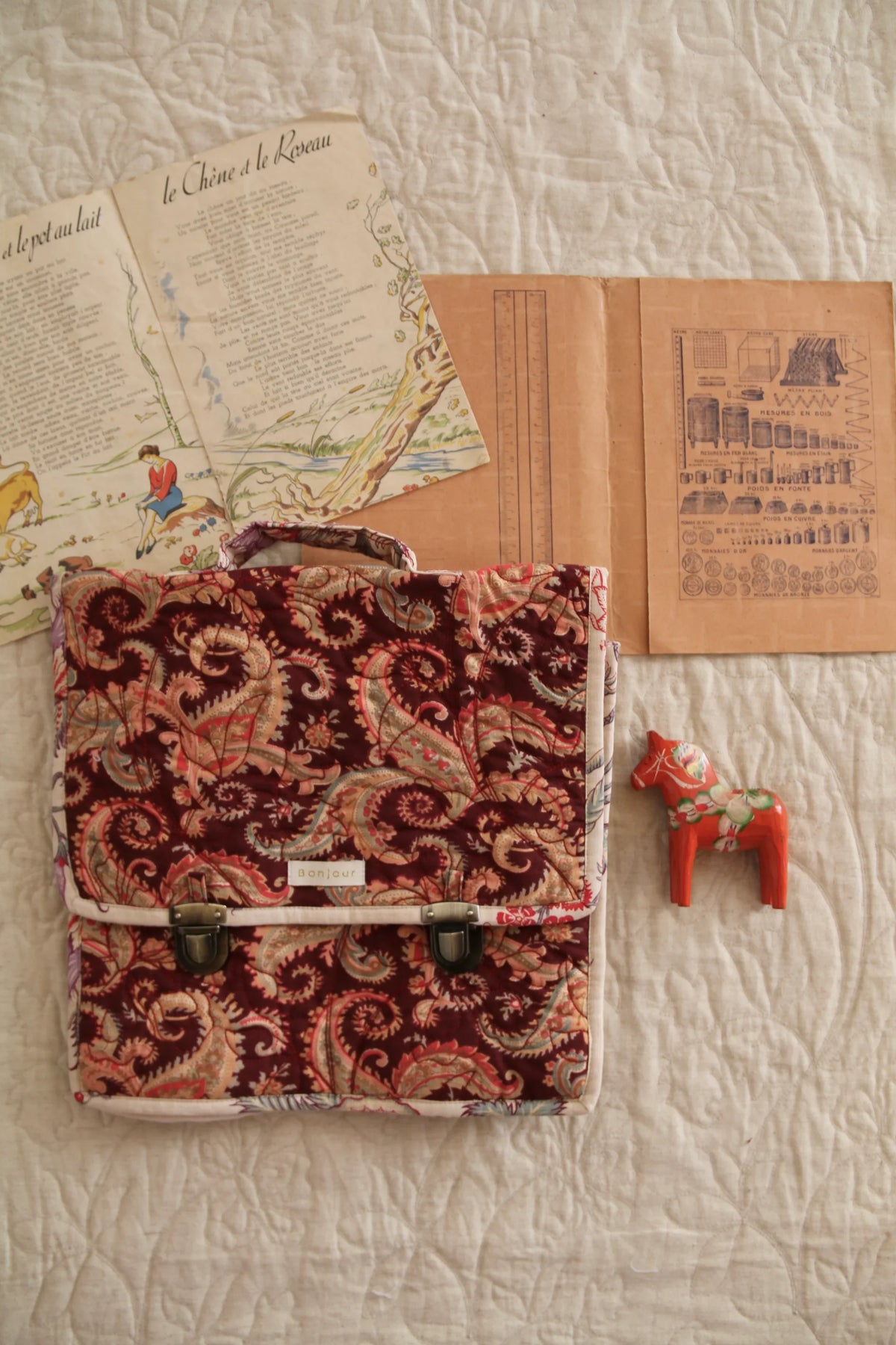 Cartable matelassé cashemere burgundy