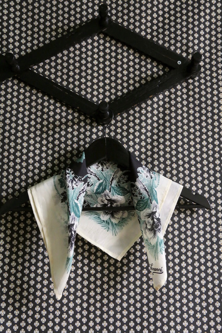small black/green/ivory poppy silk square