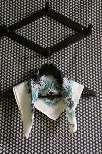 small black/green/ivory poppy silk square