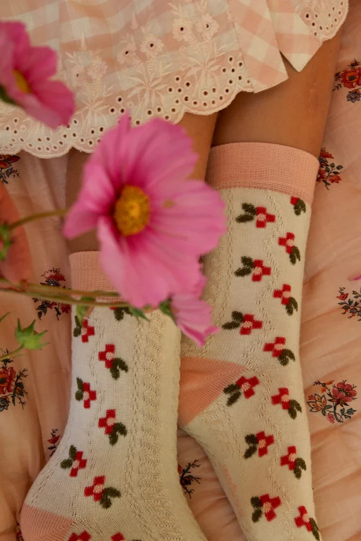 Chaussette farandole de fleur rose