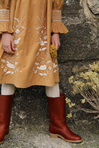 Caramel / curry corduroy embroidered dress