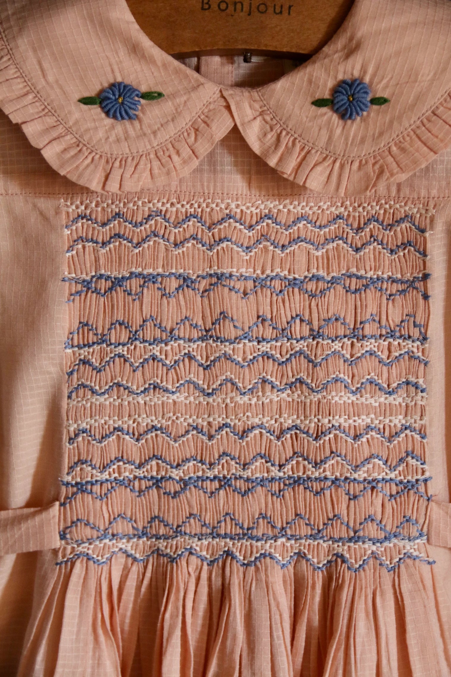 Robe à smocks voile carreau rose nude