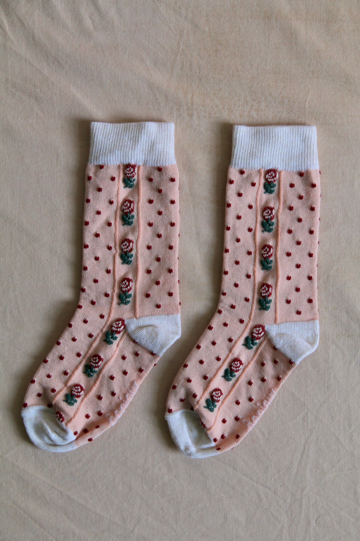 Pink polka dot and flower socks
