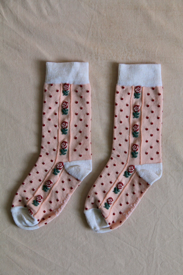 Pink polka dot and flower socks