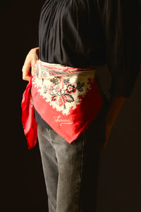 Grand red silk scarf with wheat ears