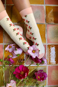 Chaussette farandole de fleur rose