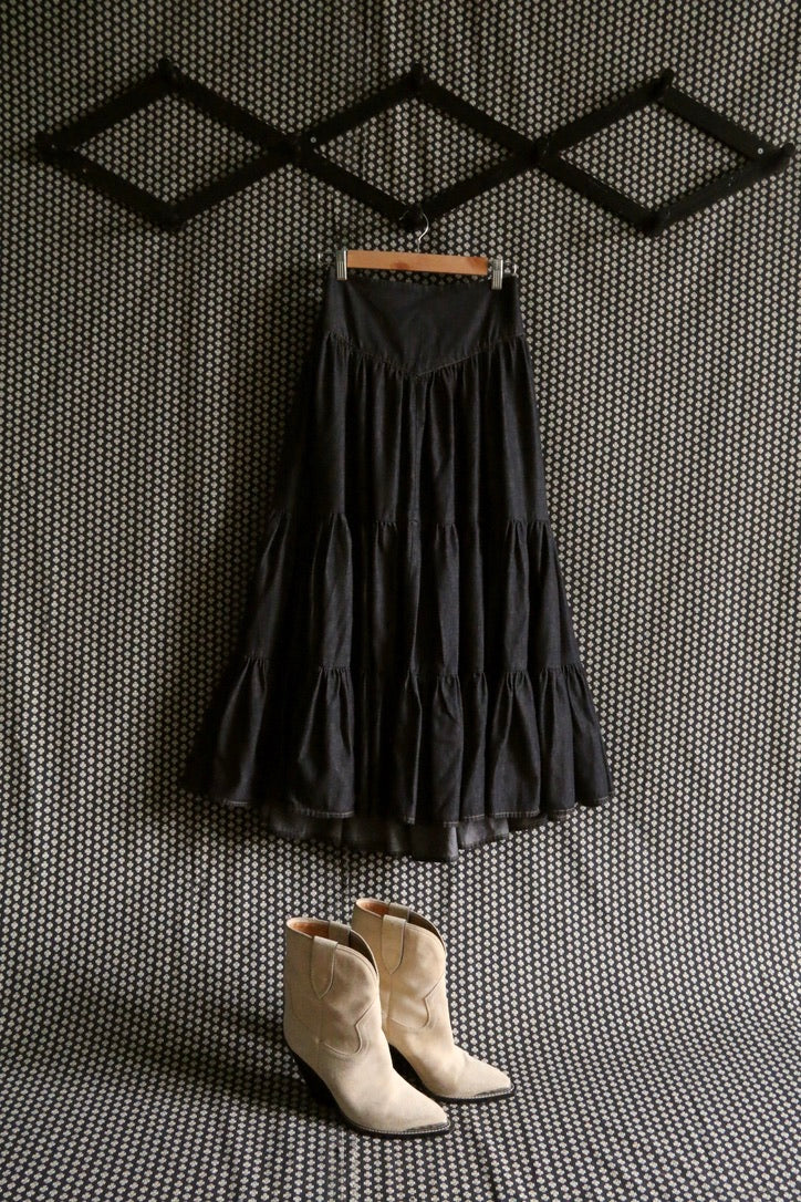Long "Marguerite" black denim skirt