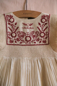 Ivory pleated taffeta embroidered dress