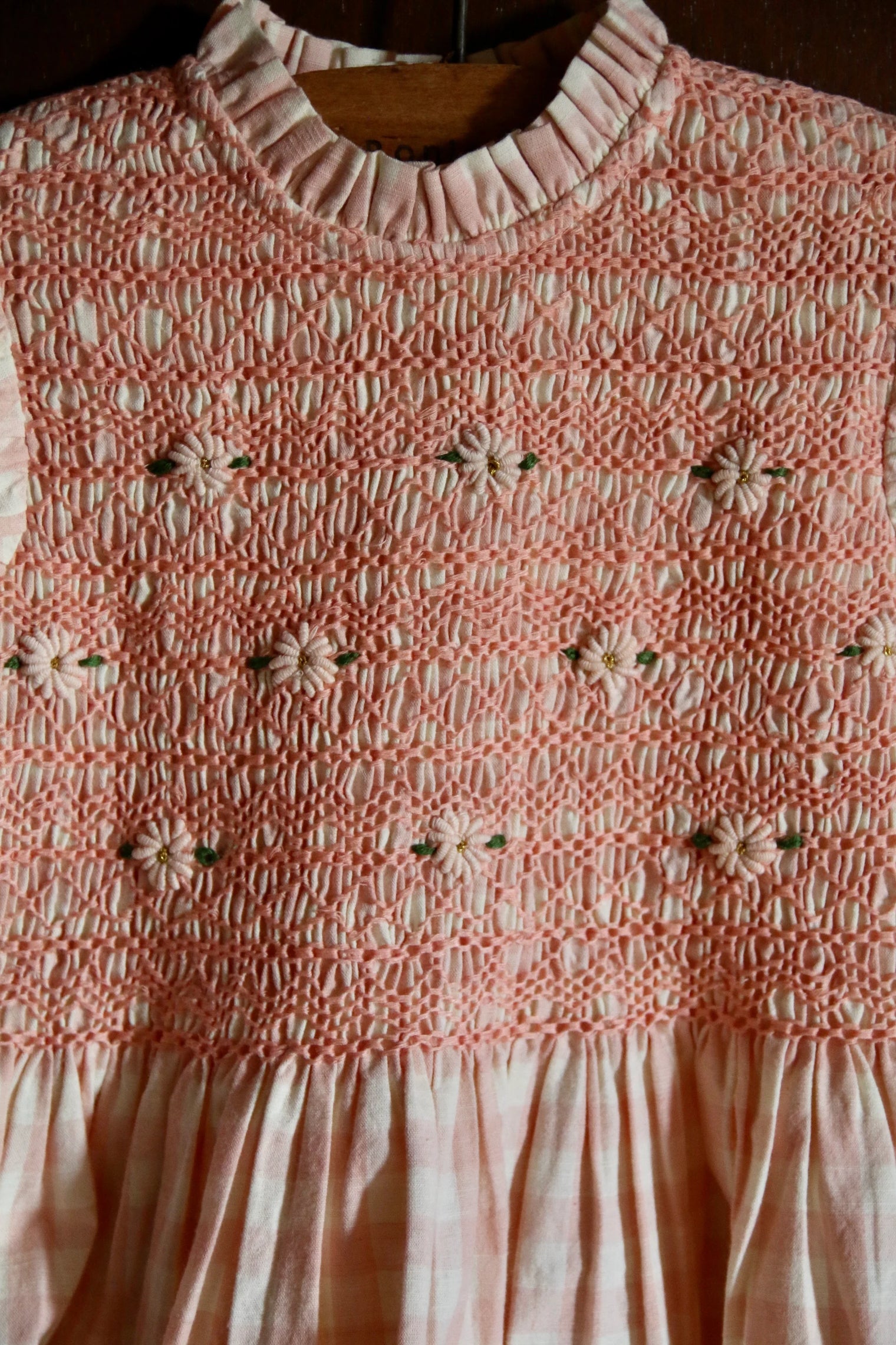 Blouse à smocks vichy rose