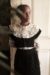 Black velvet quilted top and skirt set