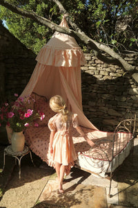 Robe à smocks voile carreau rose nude