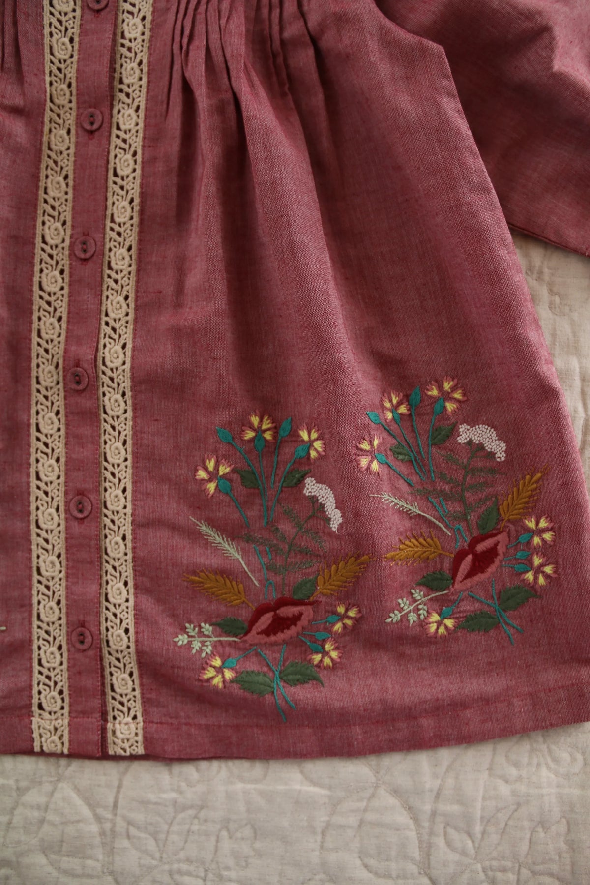Red embroidered chambray tunic