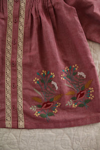Red embroidered chambray tunic