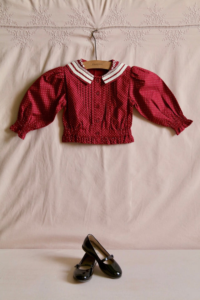 Red polka dot sailor collar blouse