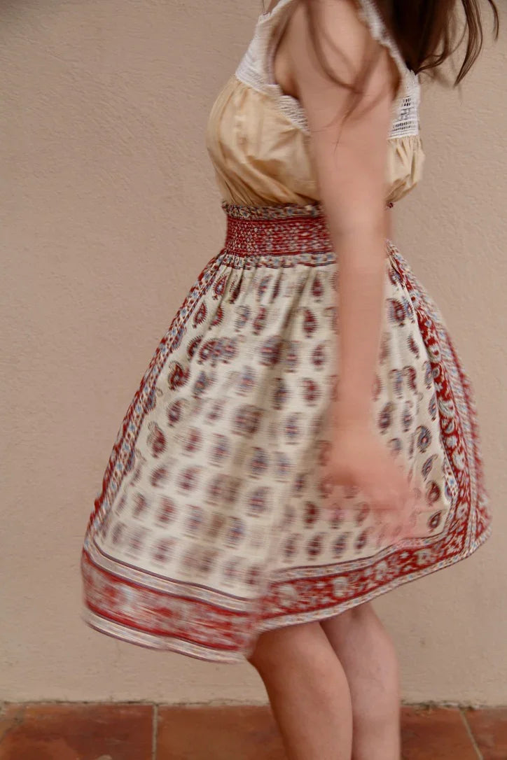 Short Orange Blossom Bandana-Print Cashmere Skirt