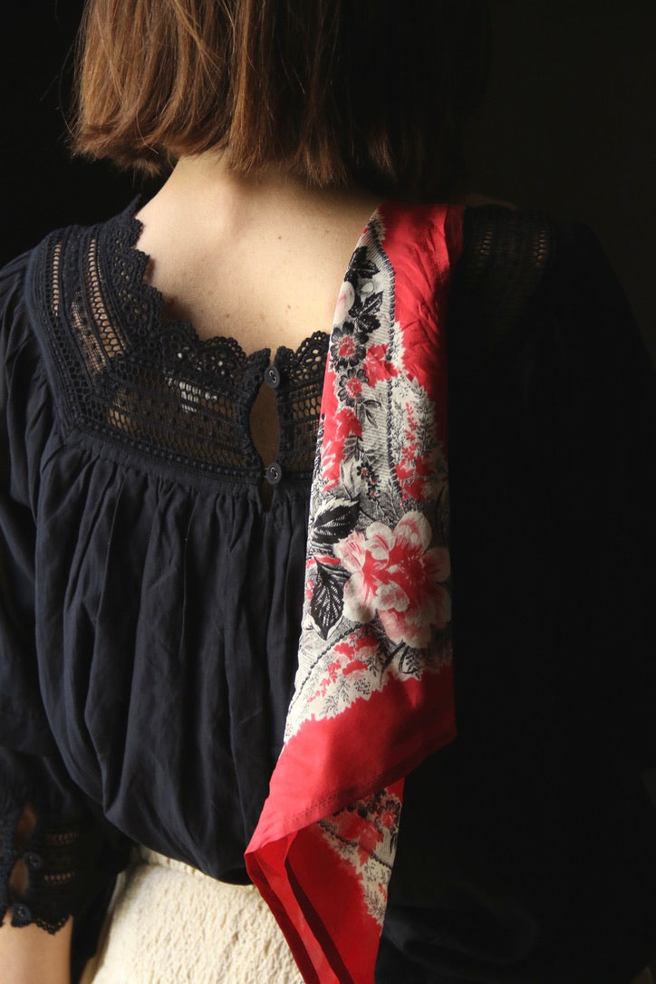 petite red poppy silk square