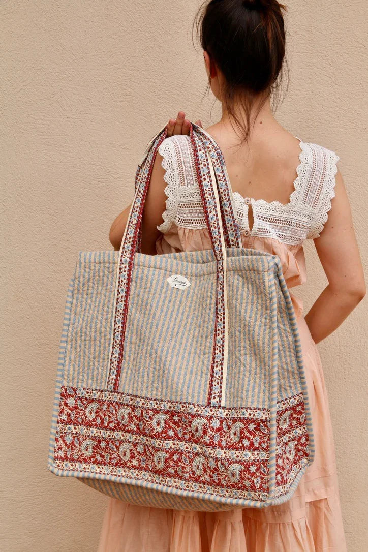 large quilted market tote, chevron deckchair stripe