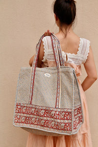 large quilted market tote, chevron deckchair stripe