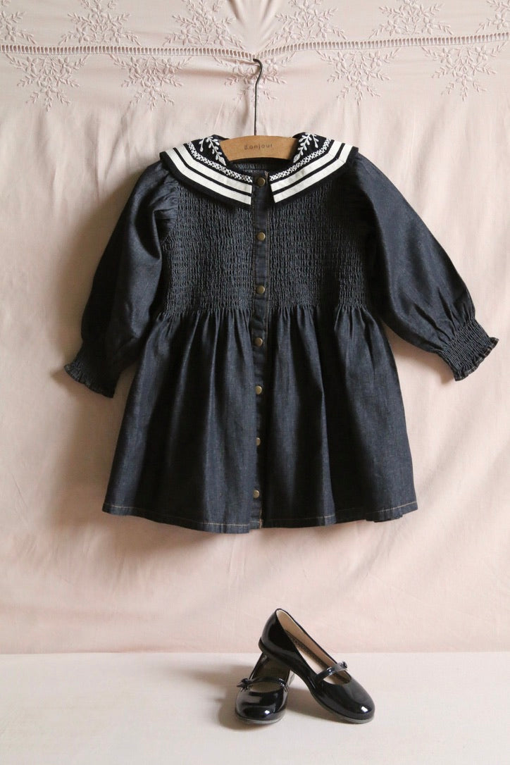 Black denim tunic, sailor collar