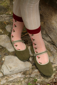 Chaussettes farandole de fleurs rose et son élastique noeud pour les cheveux