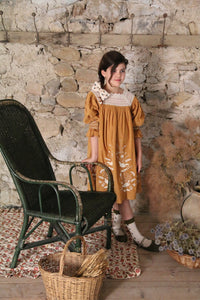 Caramel / curry corduroy embroidered dress
