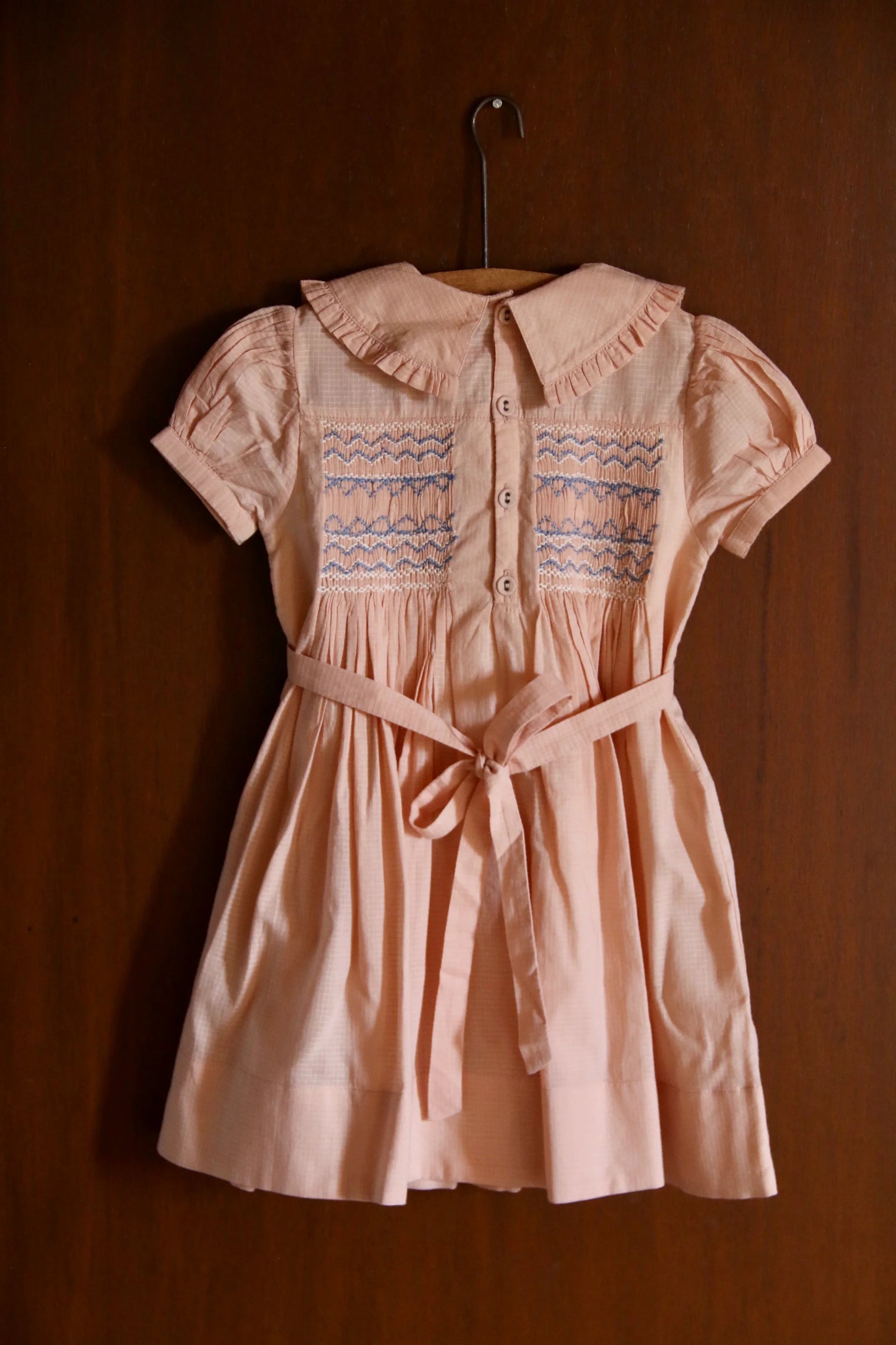 Robe à smocks voile carreau rose nude