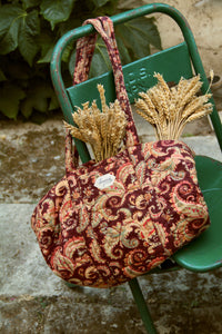 quilted cashmere bowling bag burgundy