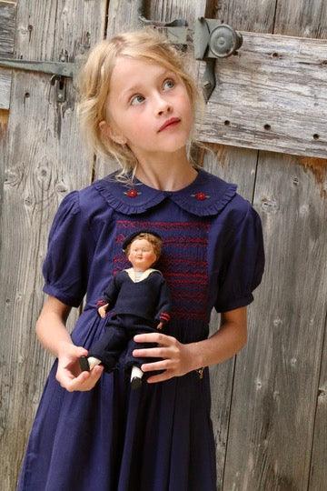 Robe à smocks voile carreau marine